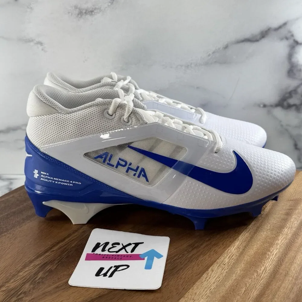 Men's Size 9-Nike Alpha Menace 4 Pro White Royal Football Cleats FD7037-103 nby
